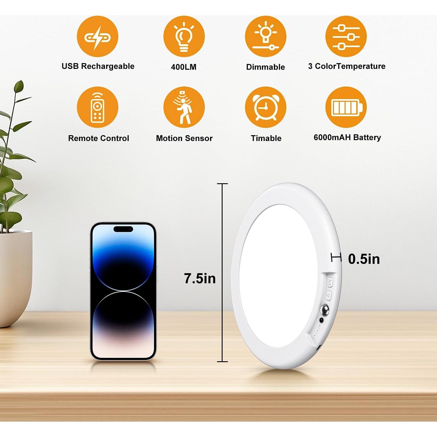 Luz de Techo Recargable Ktpugorn con Sensor de Movimiento 6000mAh