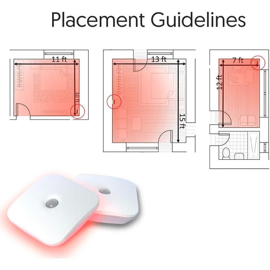 Luz Nocturna Portátil LED Rojo con Sensor de Movimiento - 2 Unidades