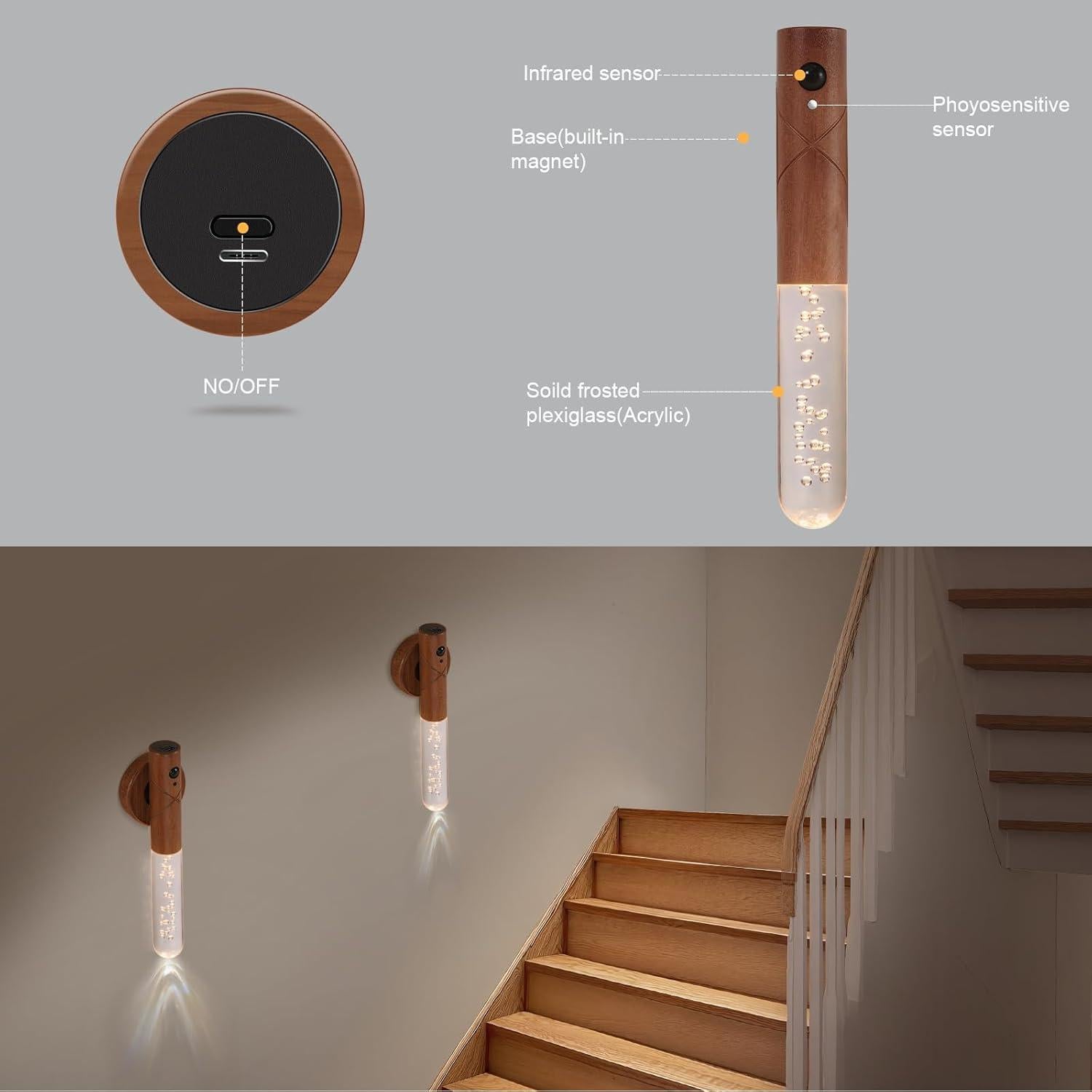 Luz Nocturna LED Recargable Louawieng, Sensor de Movimiento, 3 Colores