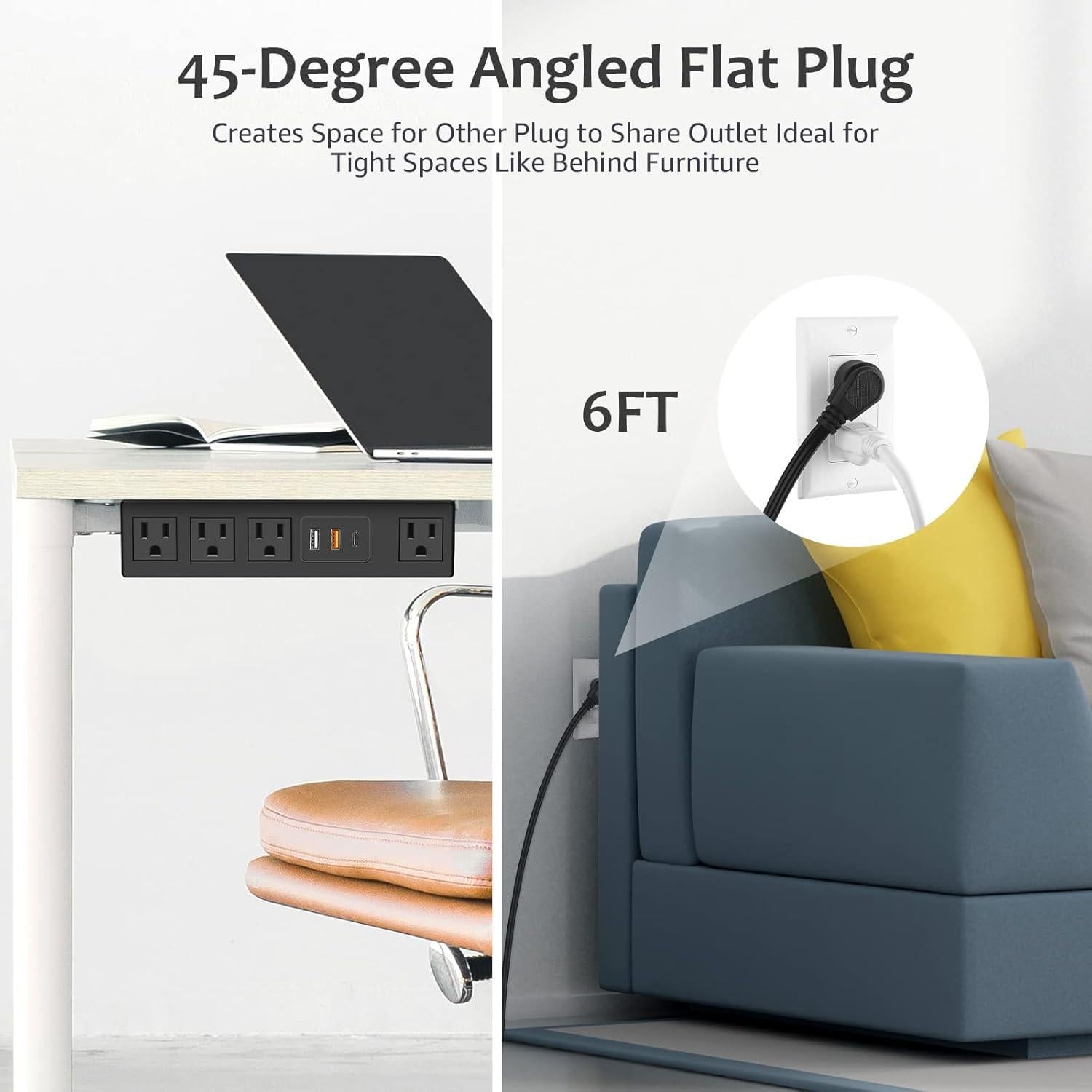 Regleta de Enchufes HHSOET 45W con Carga Rápida USB 1.83m