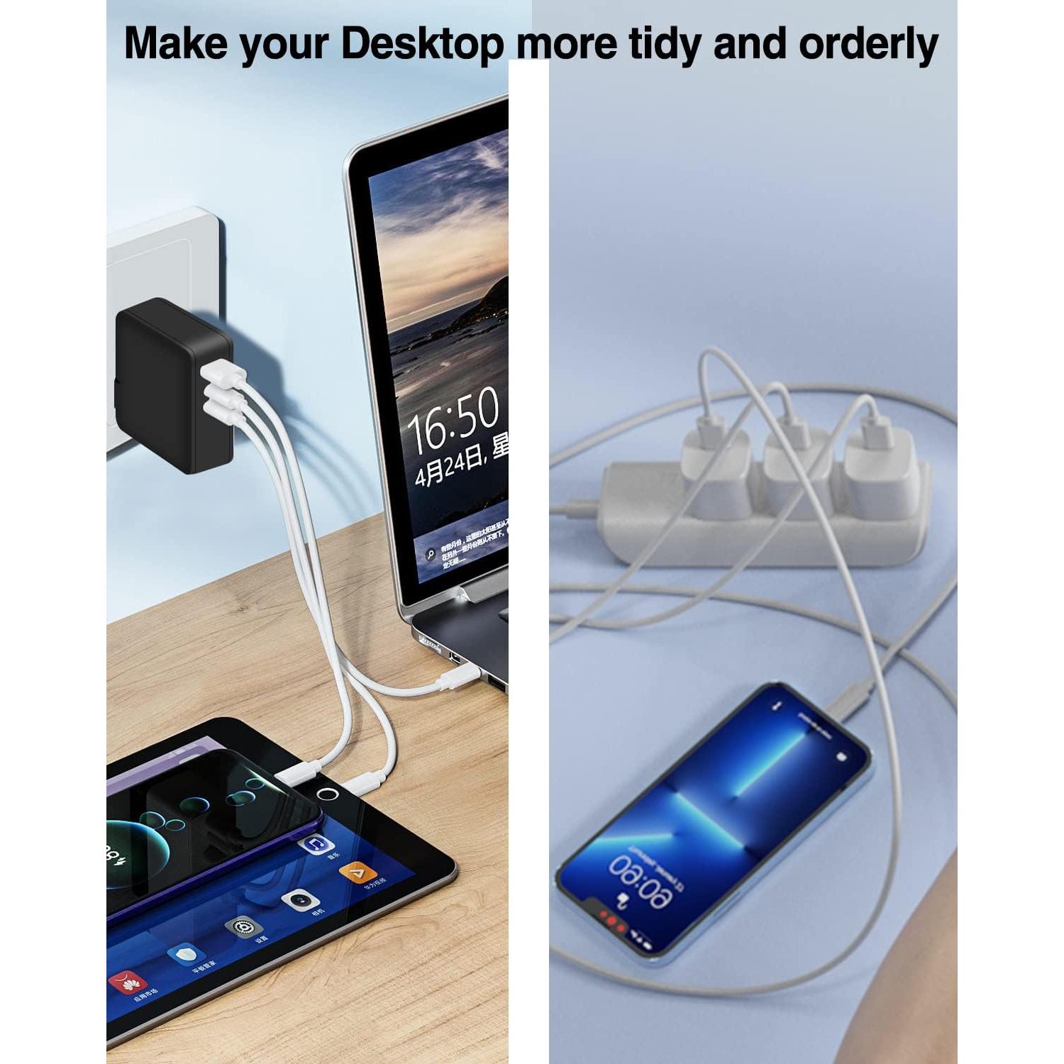 Cargador DTK USB C 65W 4 Puertos Estación de Carga Inteligente