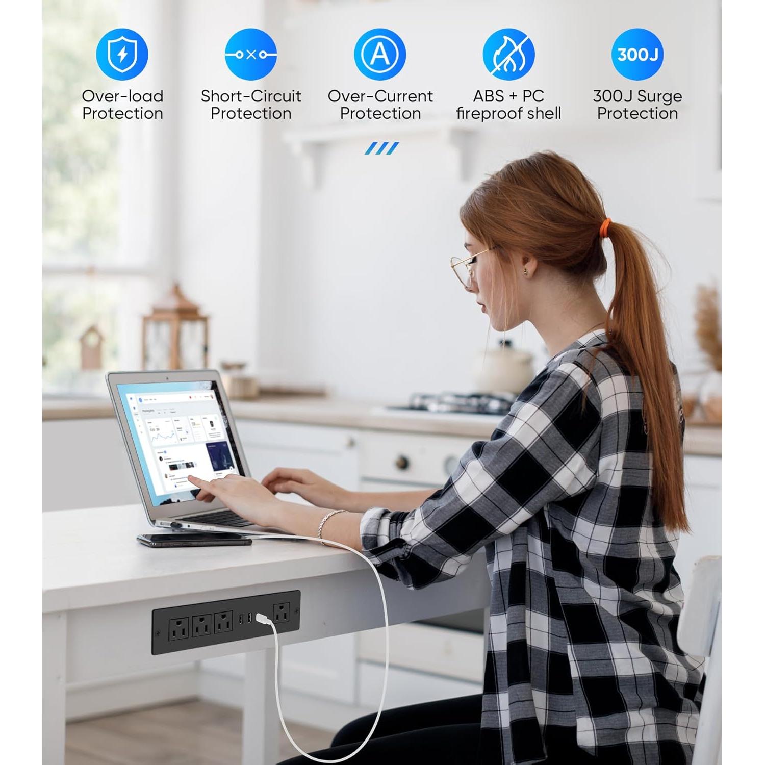 Toma de Corriente Empotrada VILONG con 4 Tomas y 3 USB
