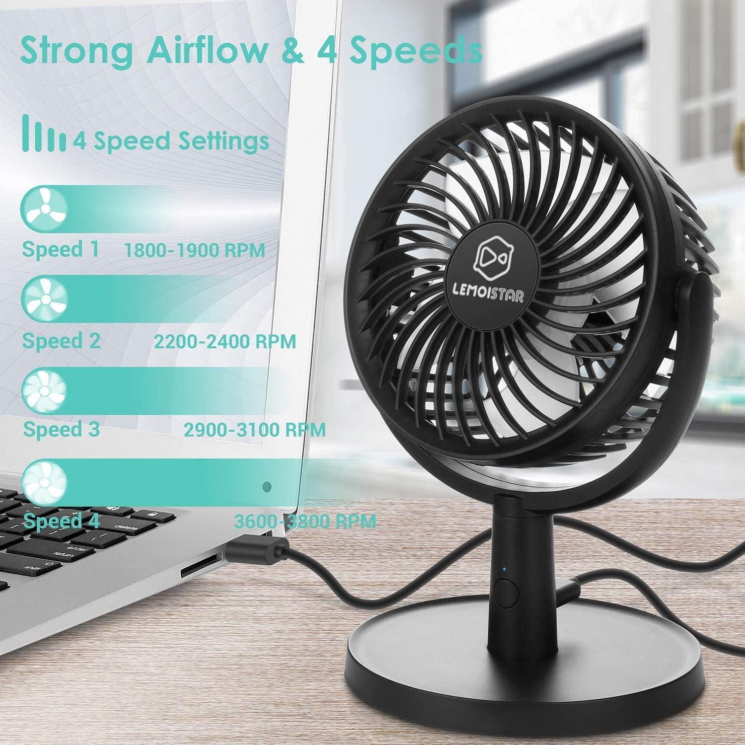 Ventilador de Escritorio Shinebella 10 cm 4 Velocidades USB Silencioso
