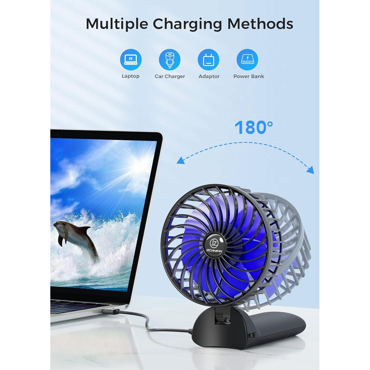 Ventilador de Mano Mini JZCreater Recargable 4 Velocidades