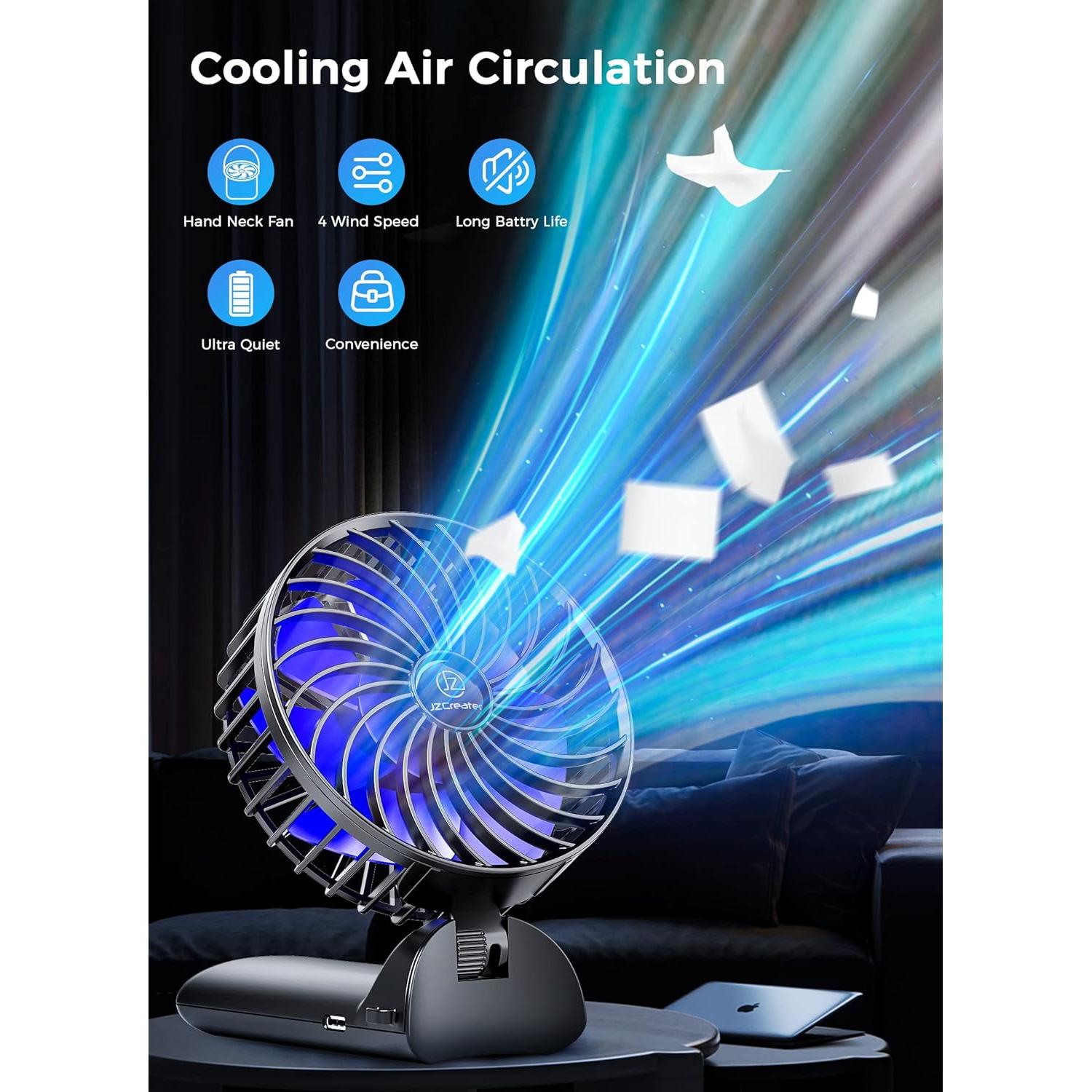 Ventilador de Mano Mini JZCreater Recargable 4 Velocidades