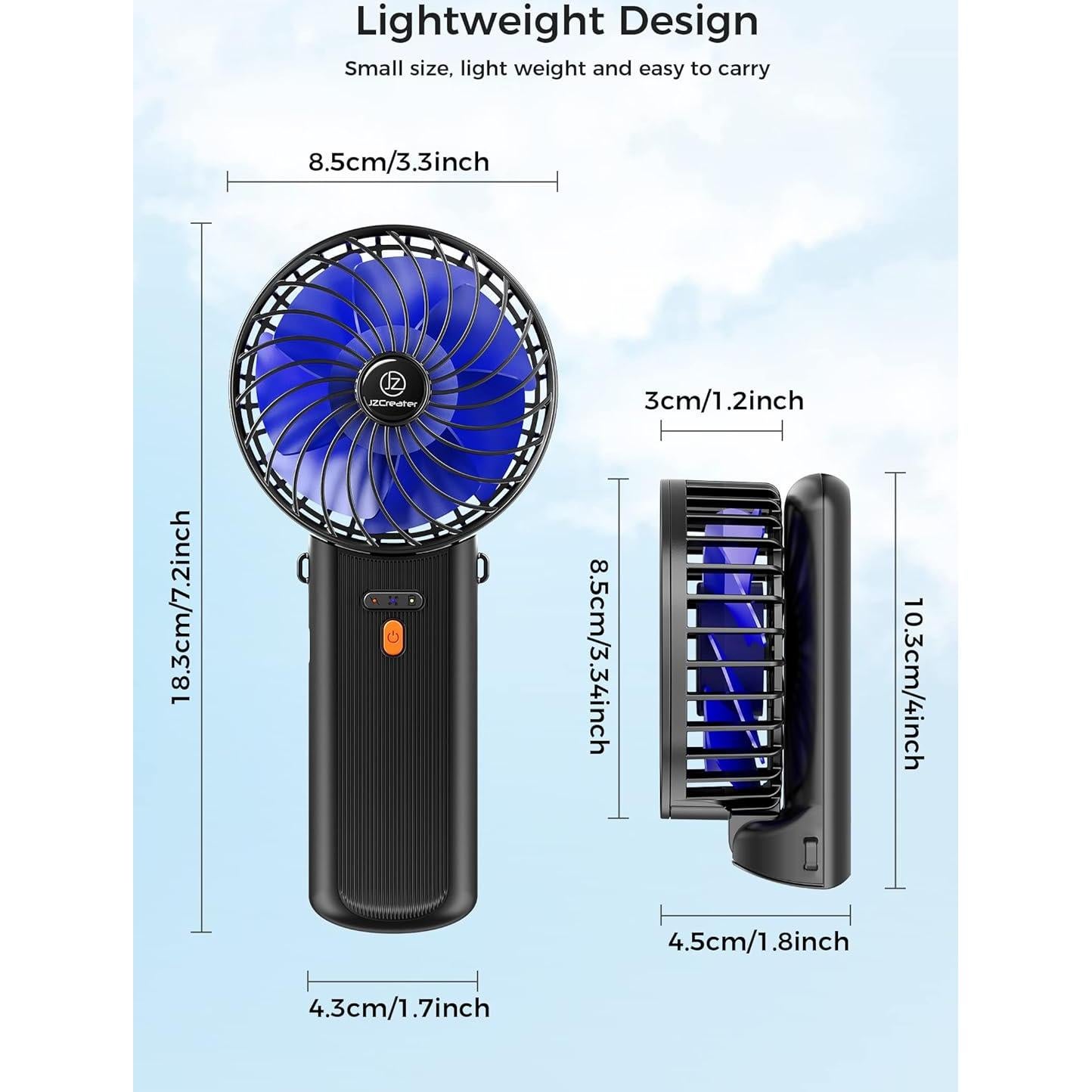 Ventilador de Mano Mini JZCreater Recargable 4 Velocidades