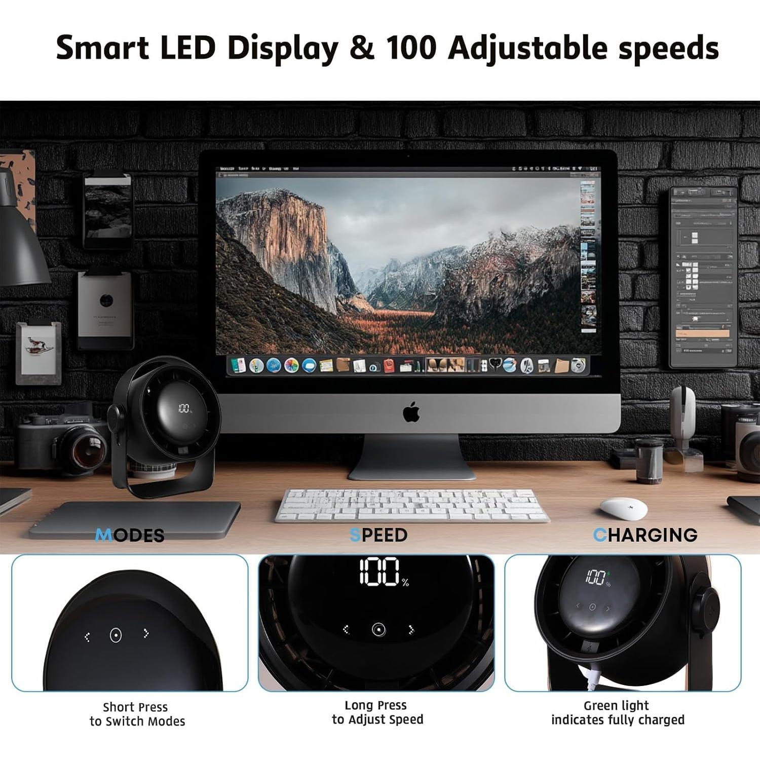 Ventilador de Mesa VAVOFO Negro, 100 Velocidades, 5 Modos, USB