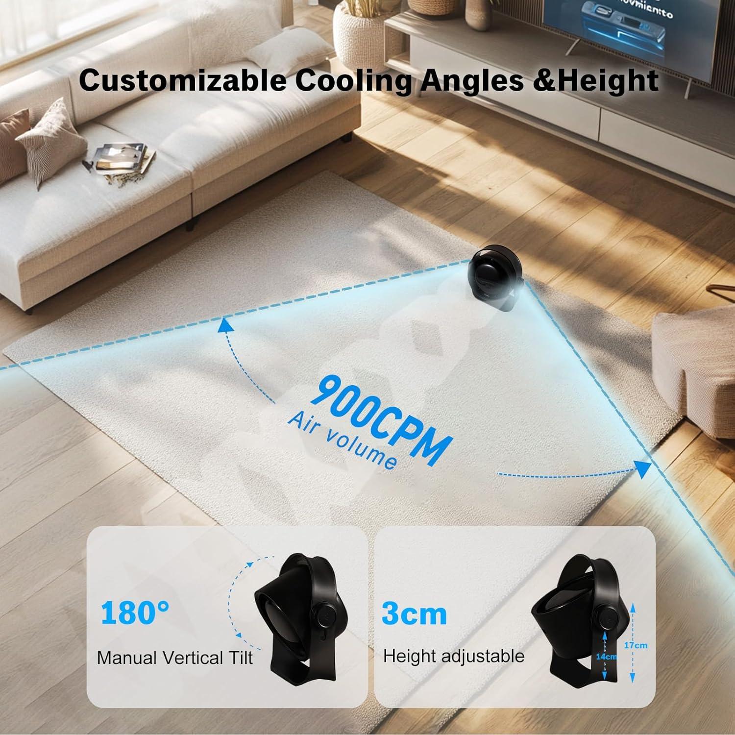 Ventilador de Mesa VAVOFO Negro, 100 Velocidades, 5 Modos, USB