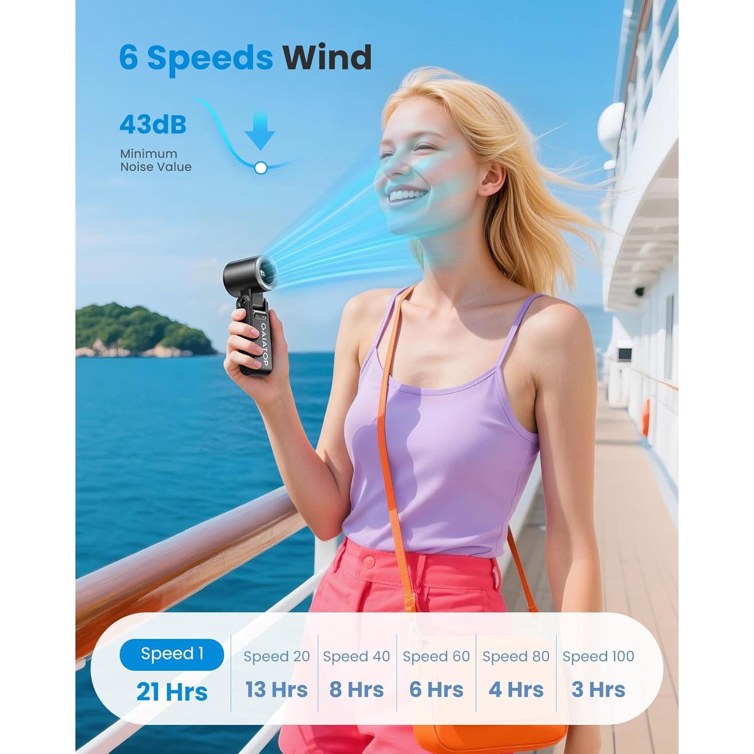 Ventilador Portátil Gaiatop Mini 6 Velocidades Plegable LED