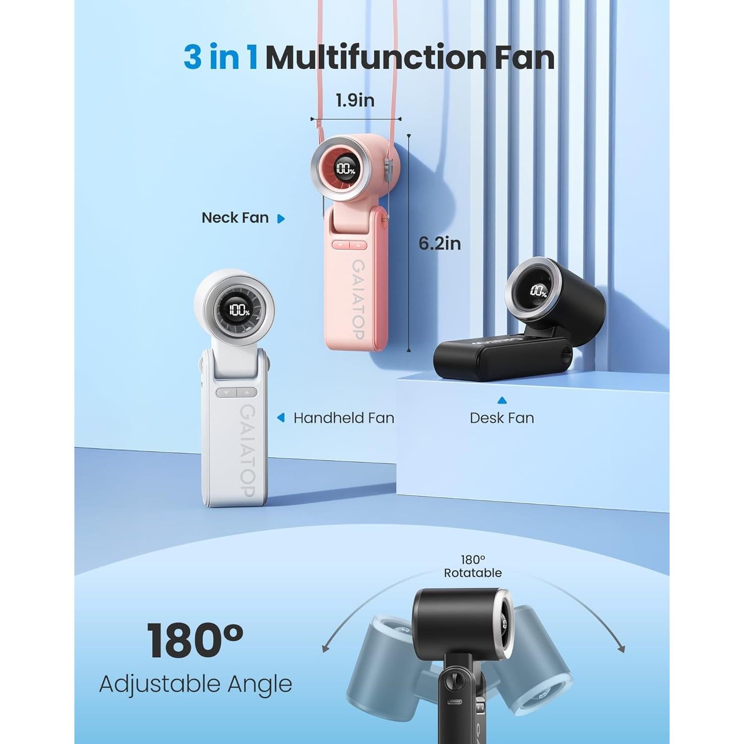 Ventilador Portátil Gaiatop Mini 6 Velocidades Plegable LED