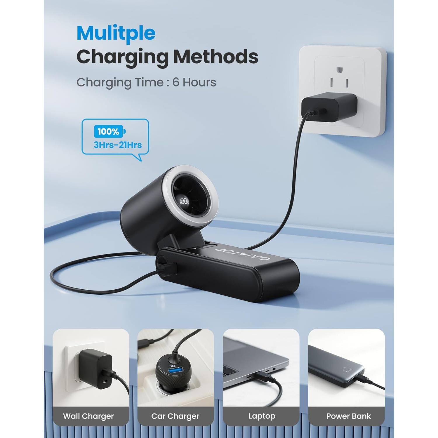 Ventilador Portátil Gaiatop Mini 6 Velocidades Plegable LED