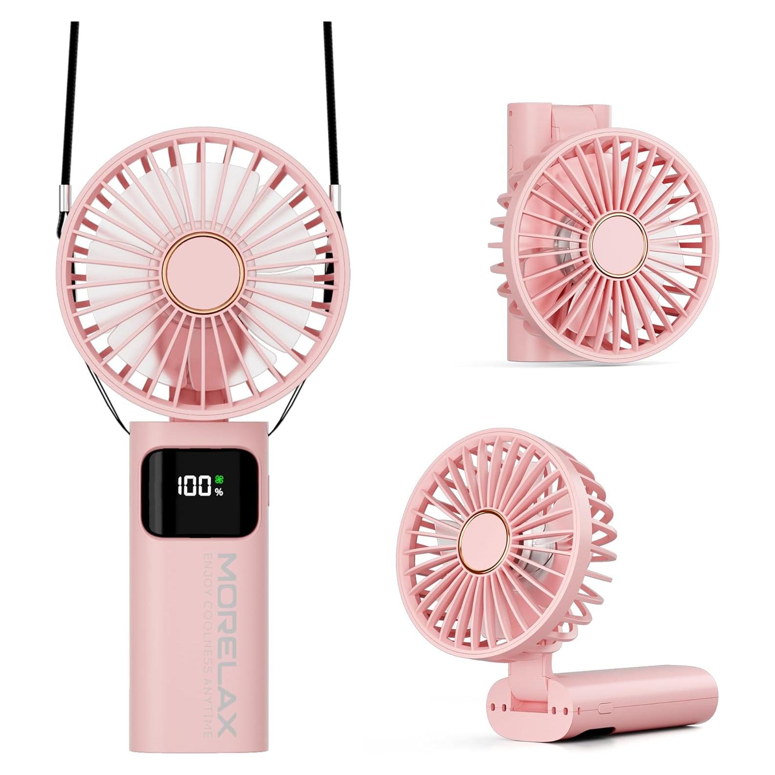 Ventilador Portátil de Mano Morelax Plegable 180° Rosa 5200mAh
