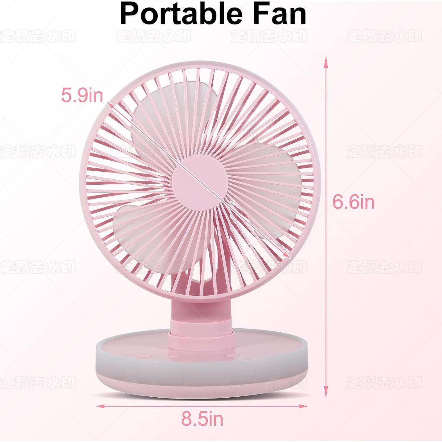Ventilador de Mesa MAWFOZIN Rosa con Luz Nocturna y Batería 3000mAh
