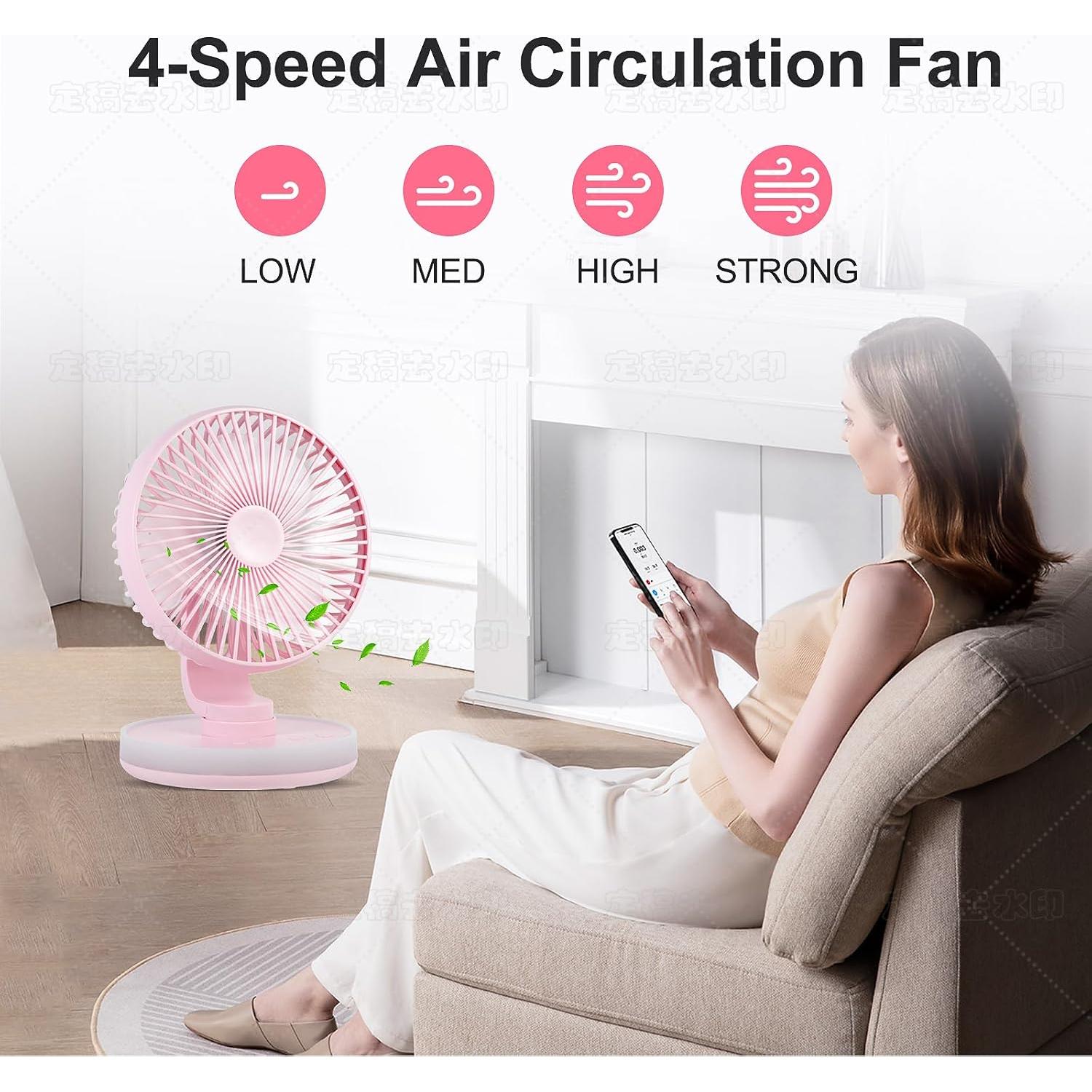 Ventilador de Mesa MAWFOZIN Rosa con Luz Nocturna y Batería 3000mAh