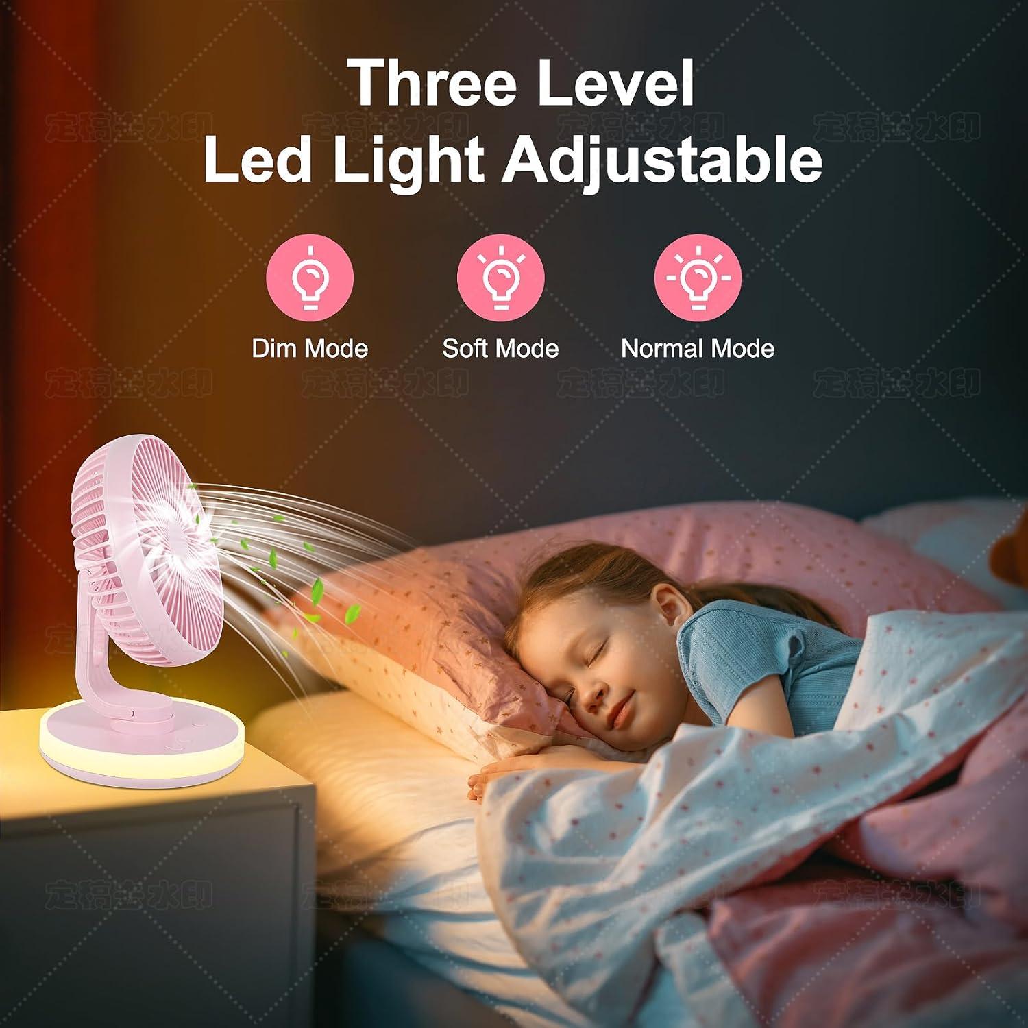 Ventilador de Mesa MAWFOZIN Rosa con Luz Nocturna y Batería 3000mAh