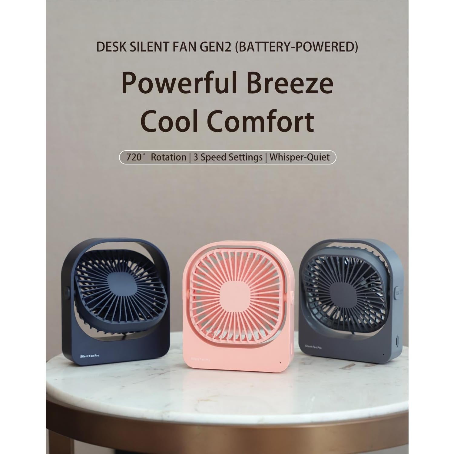 Ventilador Silencioso de Escritorio Mottinhill Rosa 360° 3 Velocidades