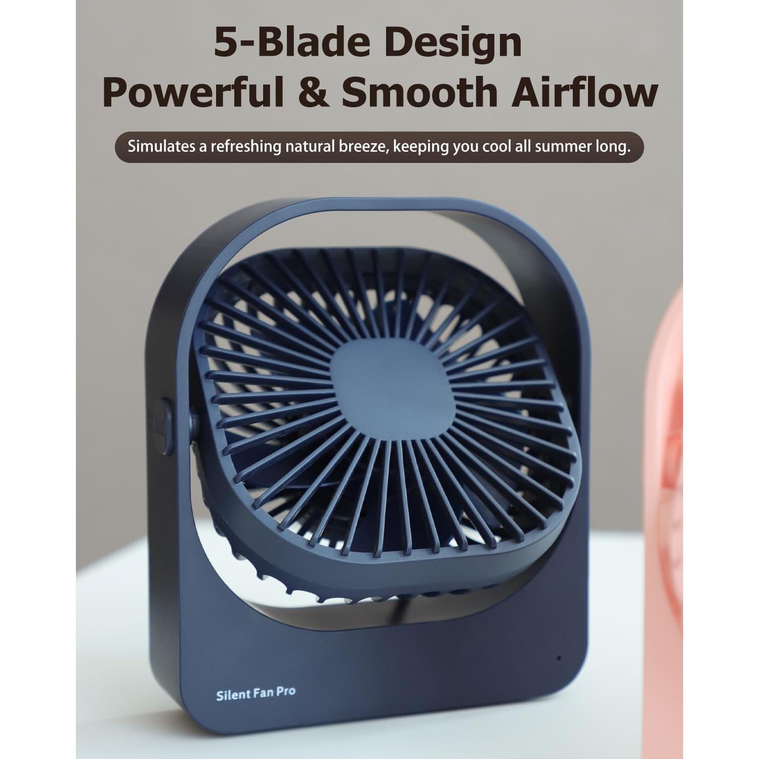 Ventilador Silencioso de Escritorio Mottinhill Rosa 360° 3 Velocidades