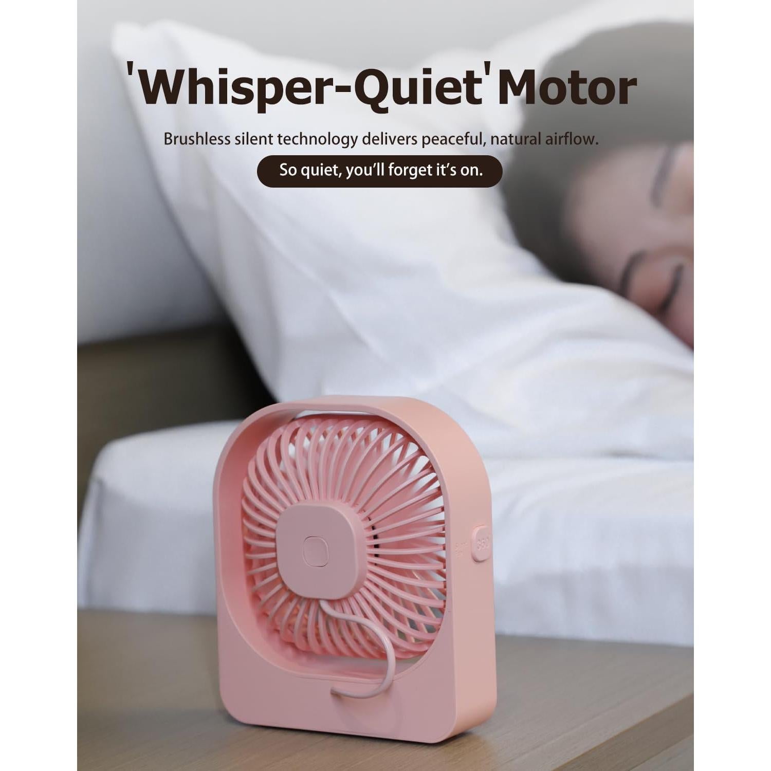 Ventilador Silencioso de Escritorio Mottinhill Rosa 360° 3 Velocidades