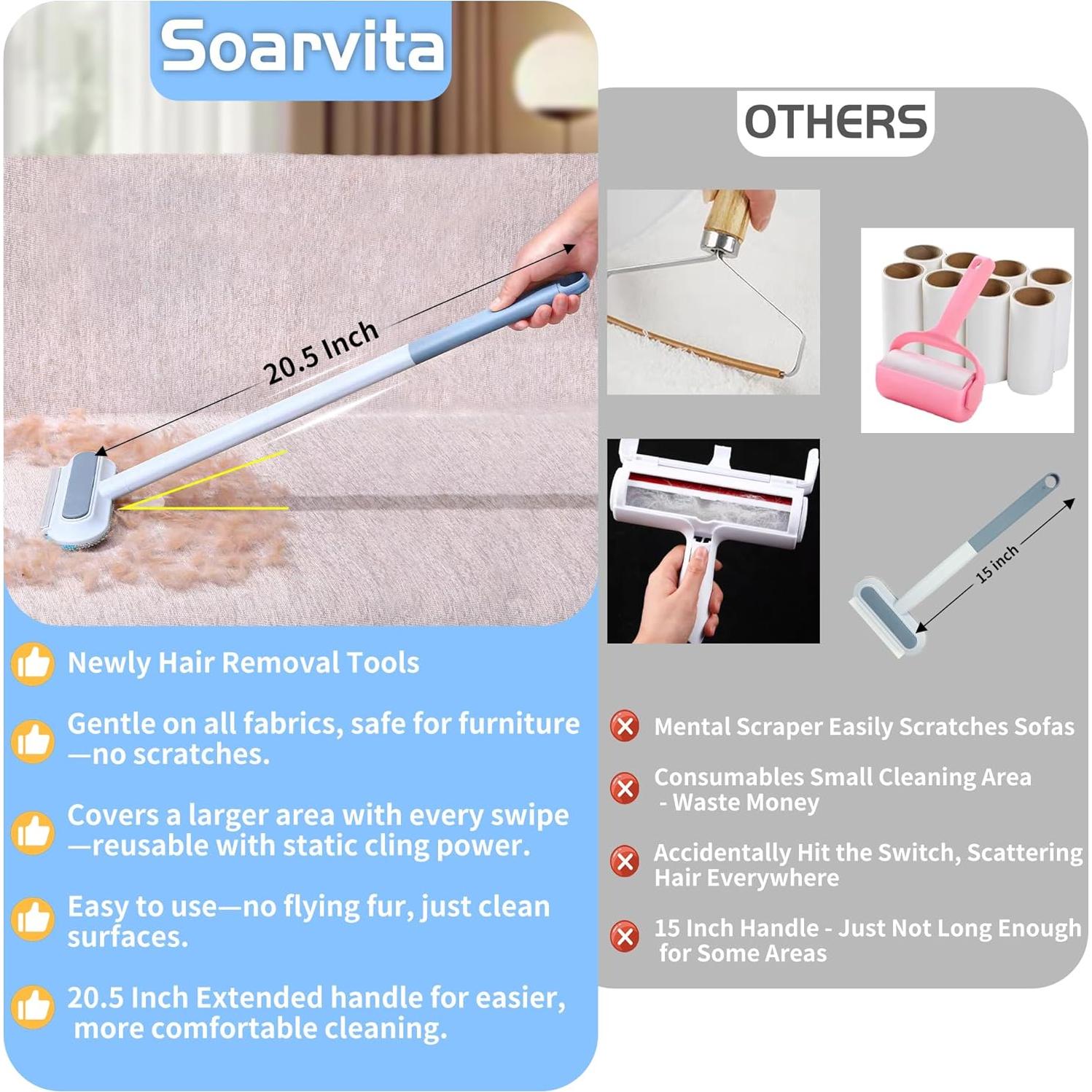 Cepillo Removedor de Pelo de Mascota Soarvita 60cm Reutilizable