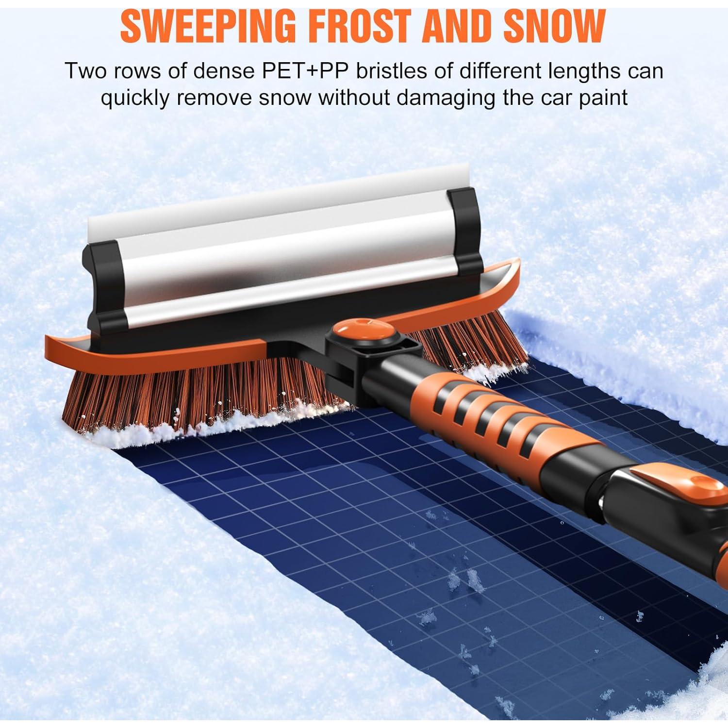 Nuovoware 60" Ice Scraper and Extendable Snow Brush for Car Windshield, 5 in 1 Adjustable Snow Removal Tools with 270° Pivoting Brush Head for Car Auto Truck SUV, Orange