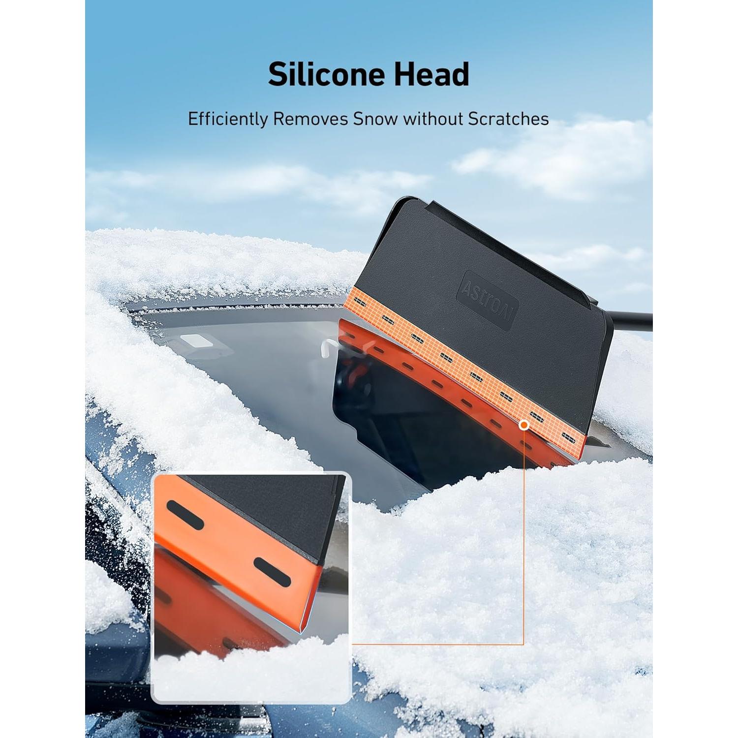 AstroAI Escoba de Nieve 2-en-1 con Raspador de Hielo 121.9 cm