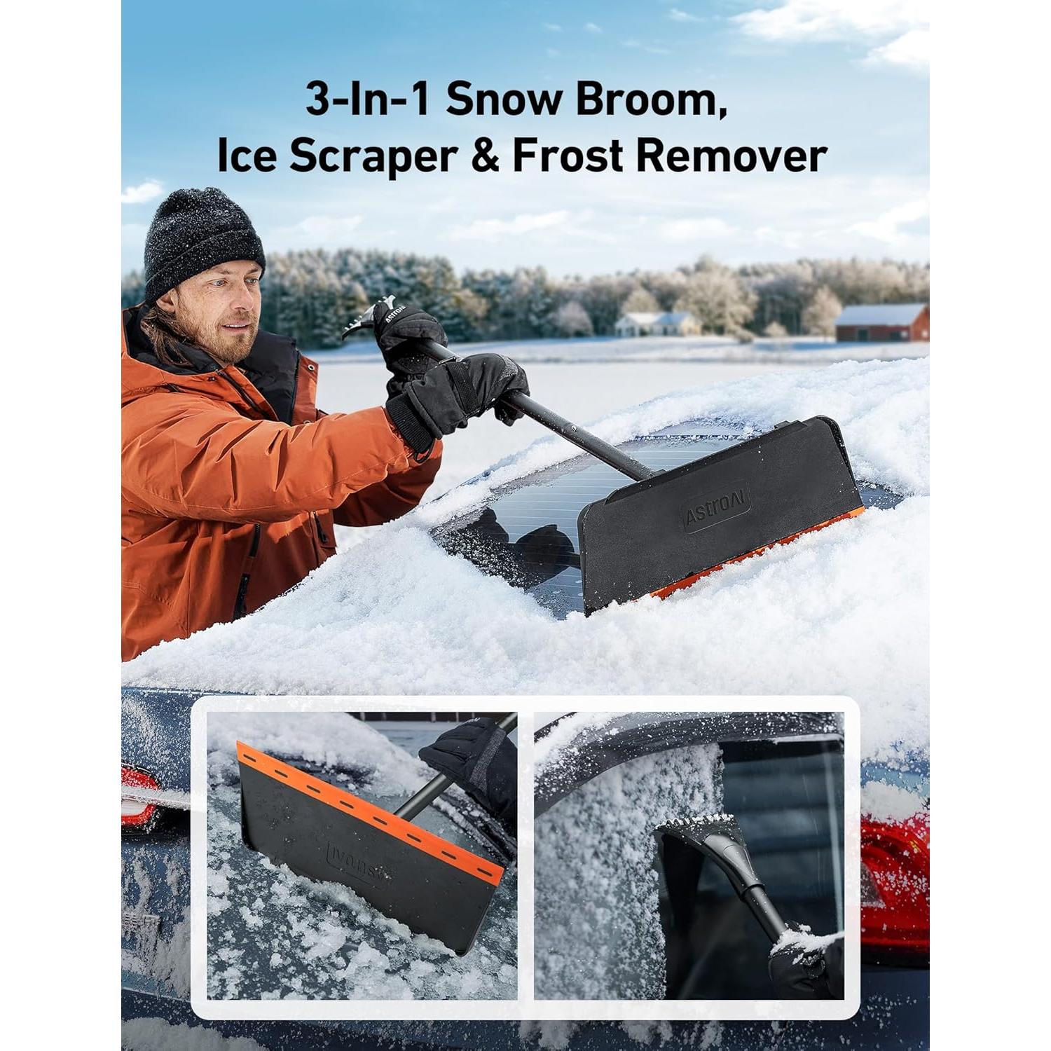 AstroAI Escoba de Nieve 2-en-1 con Raspador de Hielo 121.9 cm