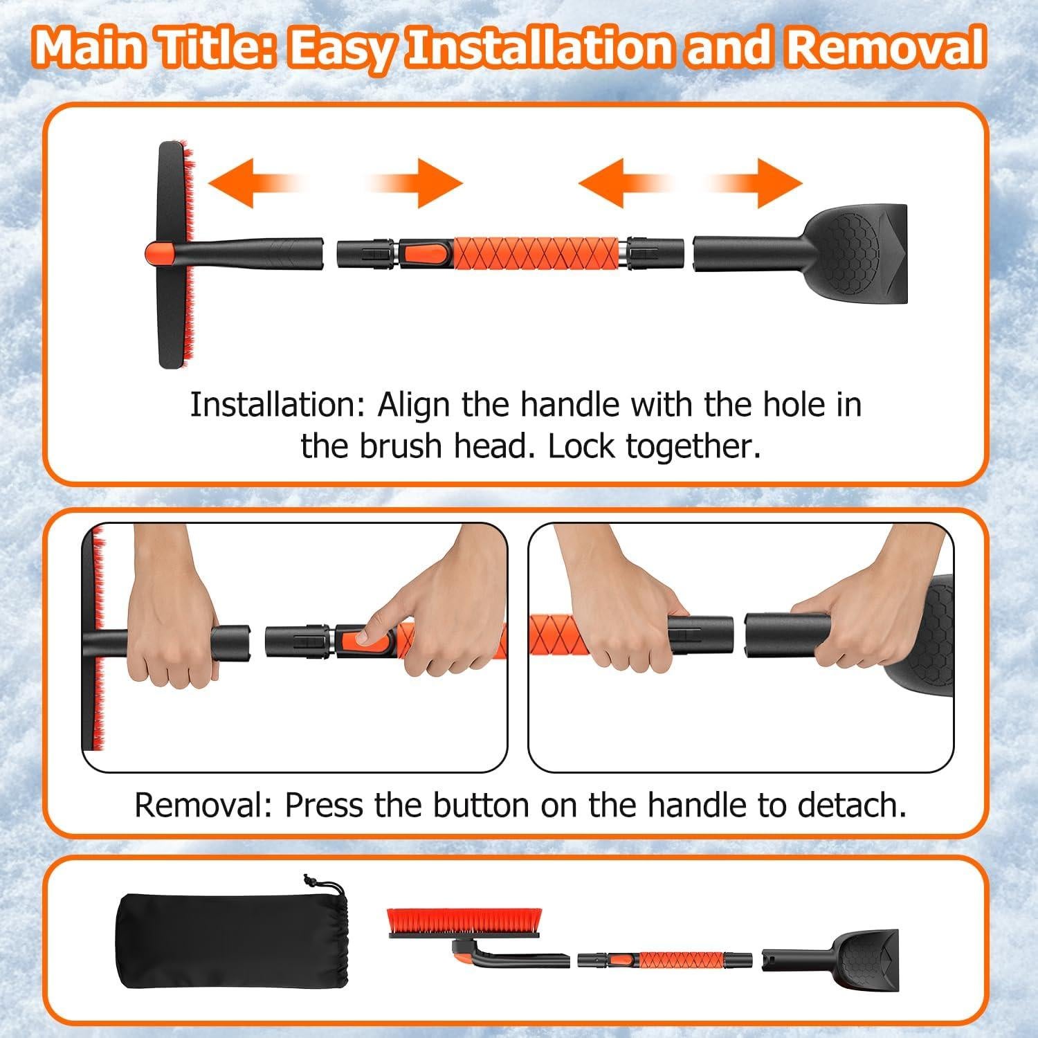 Cepillo de Nieve y Raspador de Hielo DMJN 3-en-1 Extensible 106.68 cm