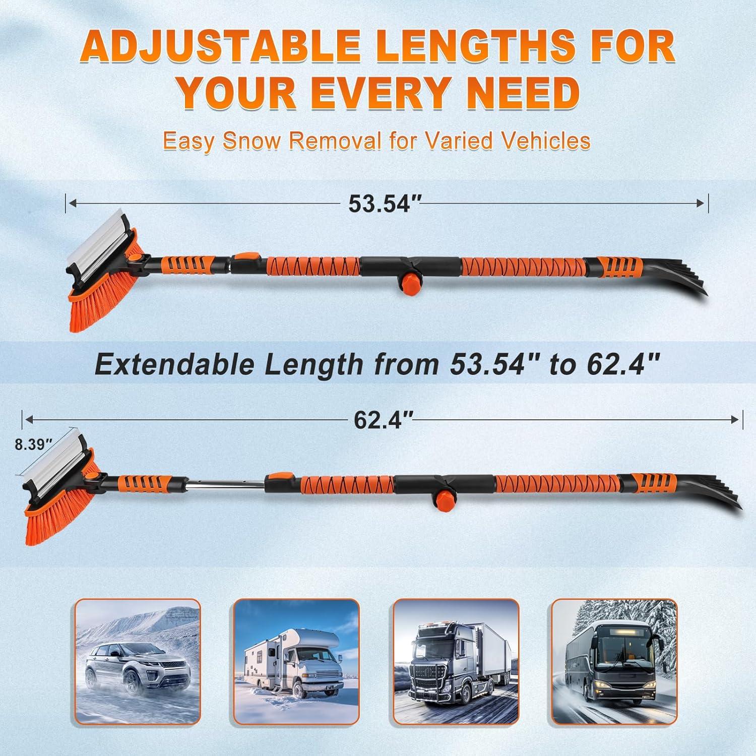 Cepillo de Nieve Plegable SKYJDM 158.5 cm Naranja Ajustable