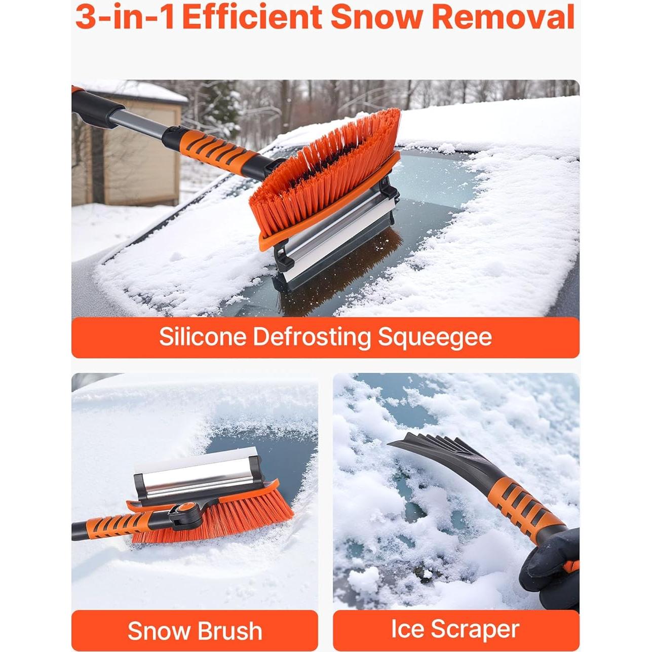 VEVOR Cepillo de Nieve 3-en-1 para Coche con Raspador y Limpiaparabrisas