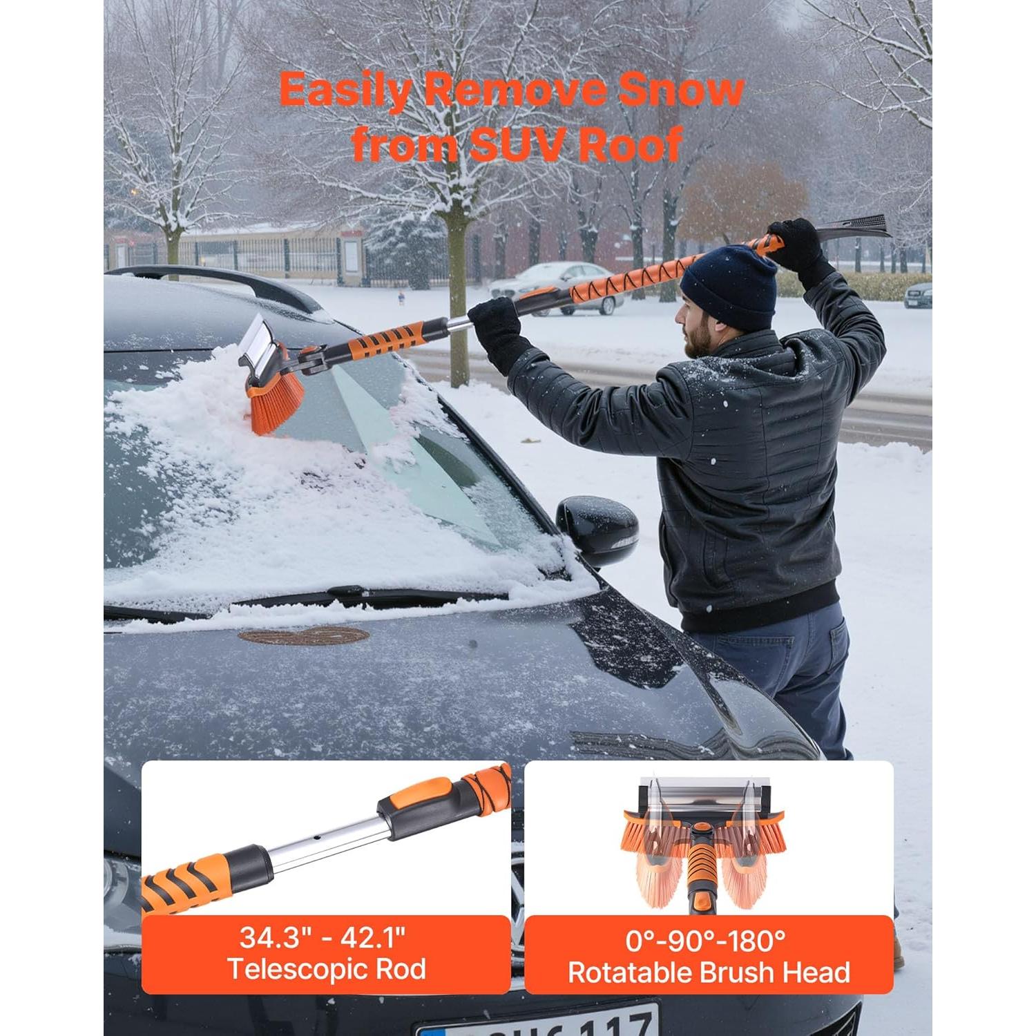 VEVOR Cepillo de Nieve 3-en-1 para Coche con Raspador y Limpiaparabrisas