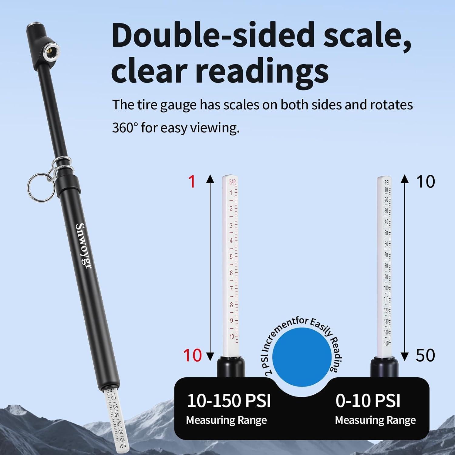 Medidor de Presión de Neumáticos Snwoygr 30cm Doble Cabezal 10-150PSI