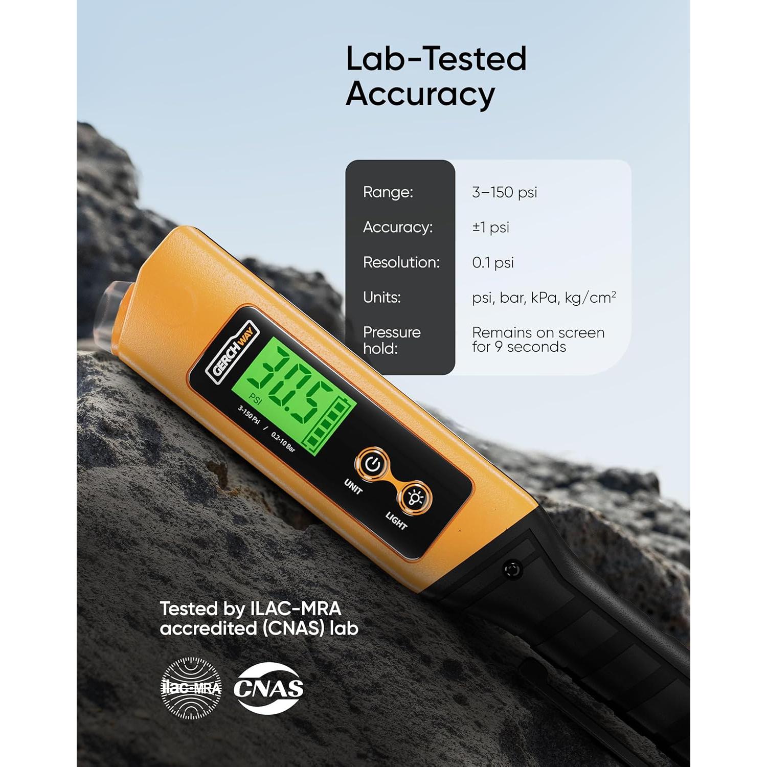 Manómetro Digital Gerchway 2 en 1 con Luz LED 150 PSI