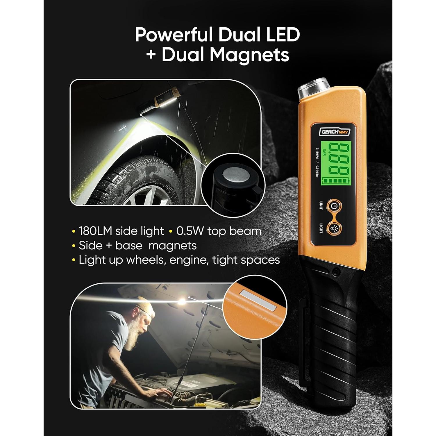 Manómetro Digital Gerchway 2 en 1 con Luz LED 150 PSI