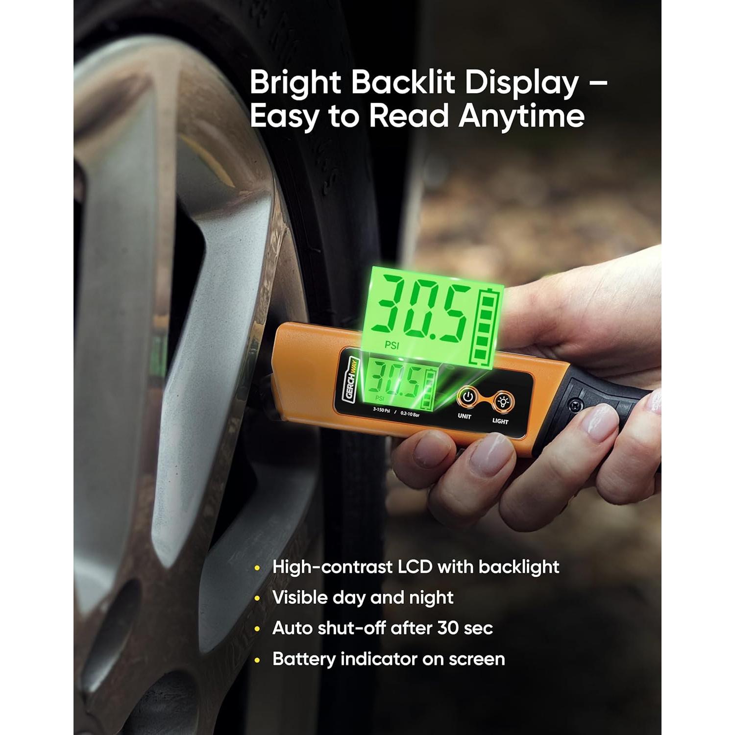 Manómetro Digital Gerchway 2 en 1 con Luz LED 150 PSI