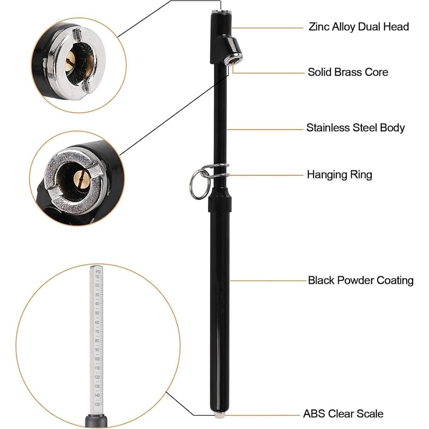 Medidor de Presión de Neumáticos Doble Cabeza MHKLCD 30cm