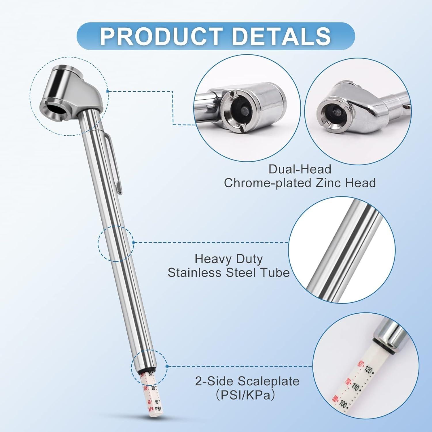 Medidor de Presión de Neumáticos WNCGC Doble Cabeza 10-120 PSI