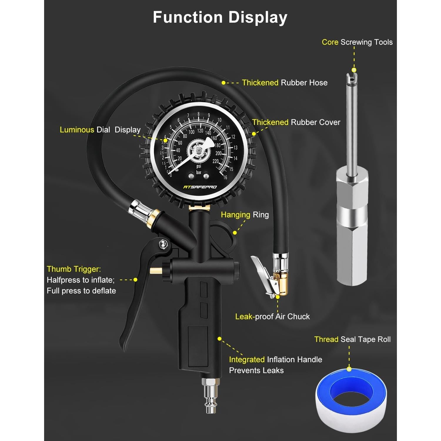 Medidor de Presión de Neumáticos ATsafepro AT-AS013C 0-16 BAR