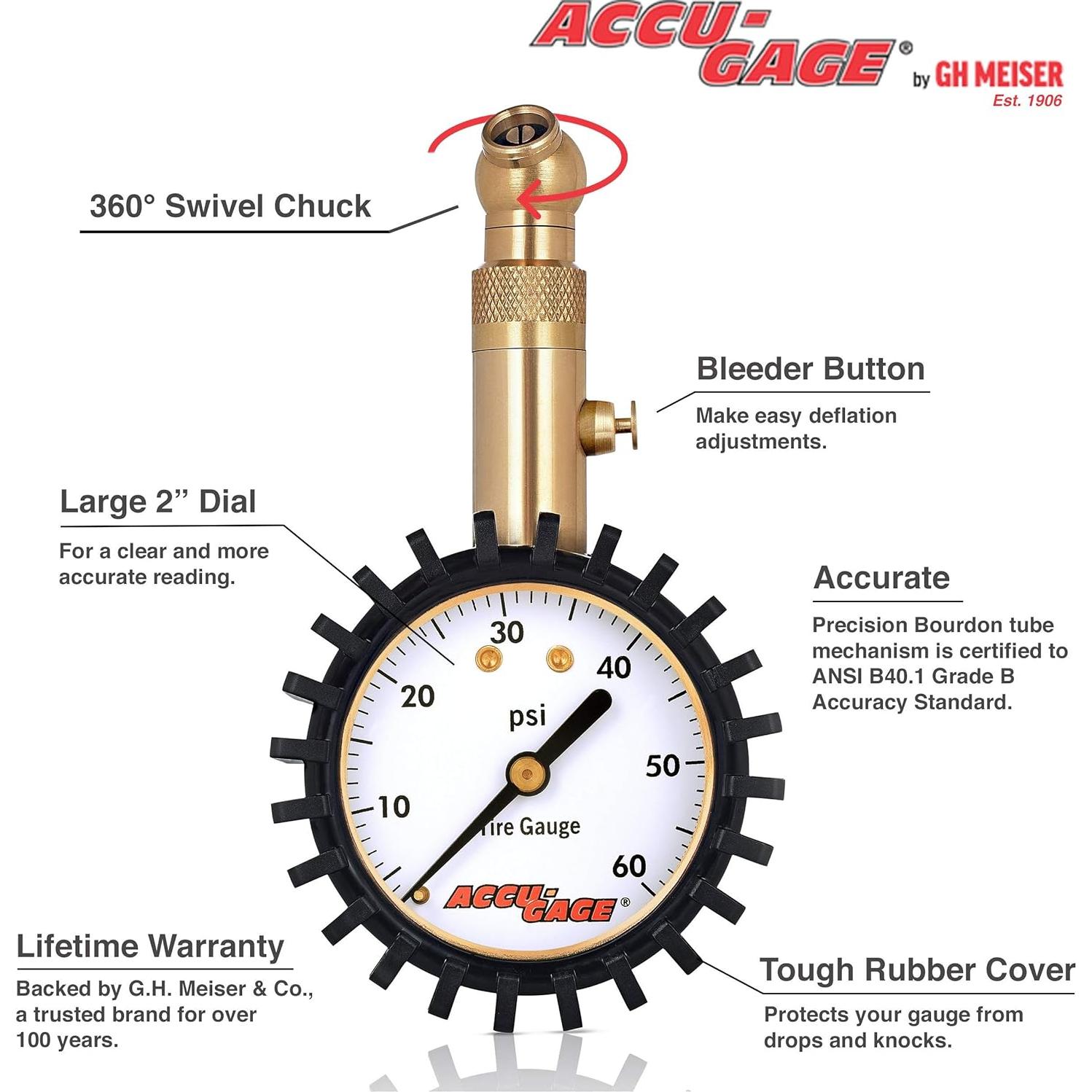 Medidor de Presión de Neumáticos Accu-Gage RS60XA 0-60 PSI
