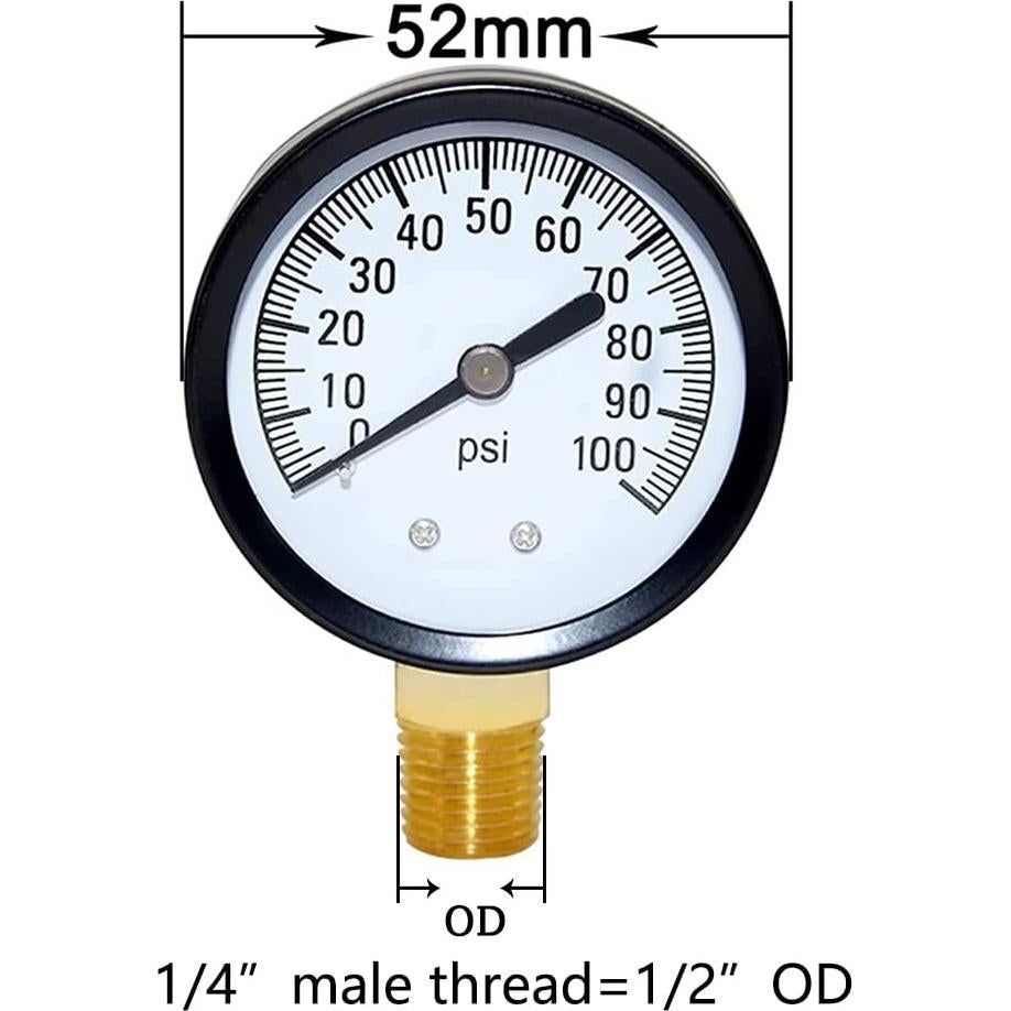 Manómetro Joywayus 0-100 PSI Latón 1/4" Macho NPT