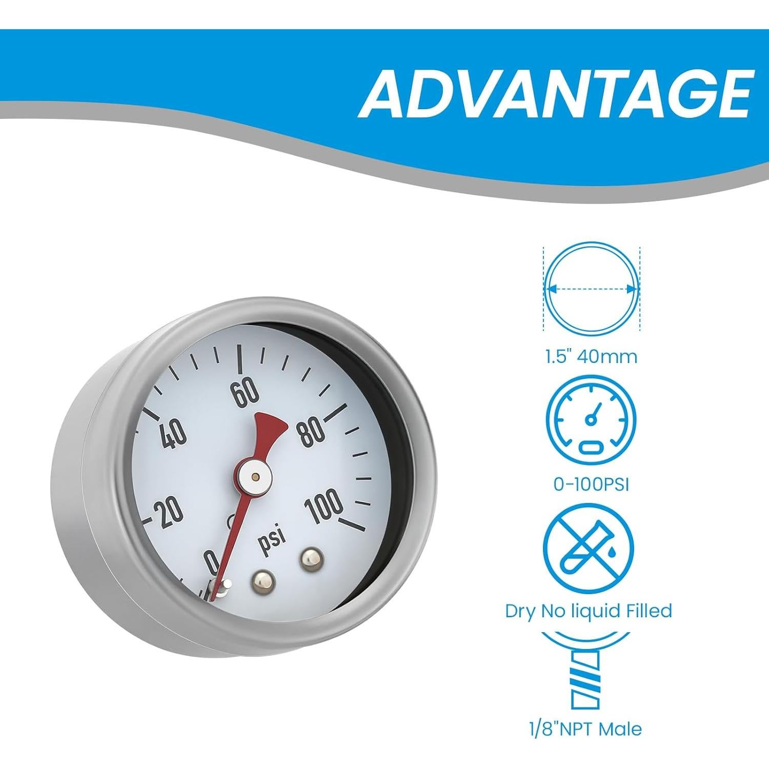 Manómetro de Baja Presión Solimeta 0-100 Psi 1.5" Acero Inoxidable