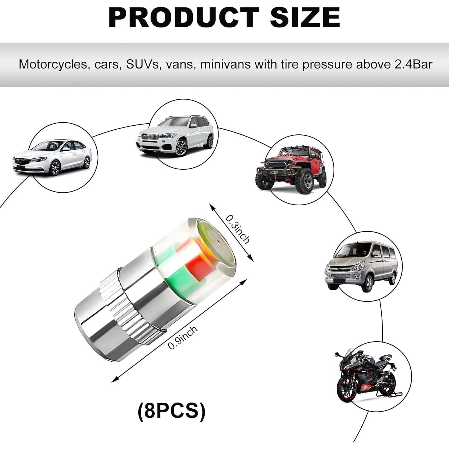 8 Tapones de Válvula de Presión Neumáticos DXNQ Acero Inoxidable