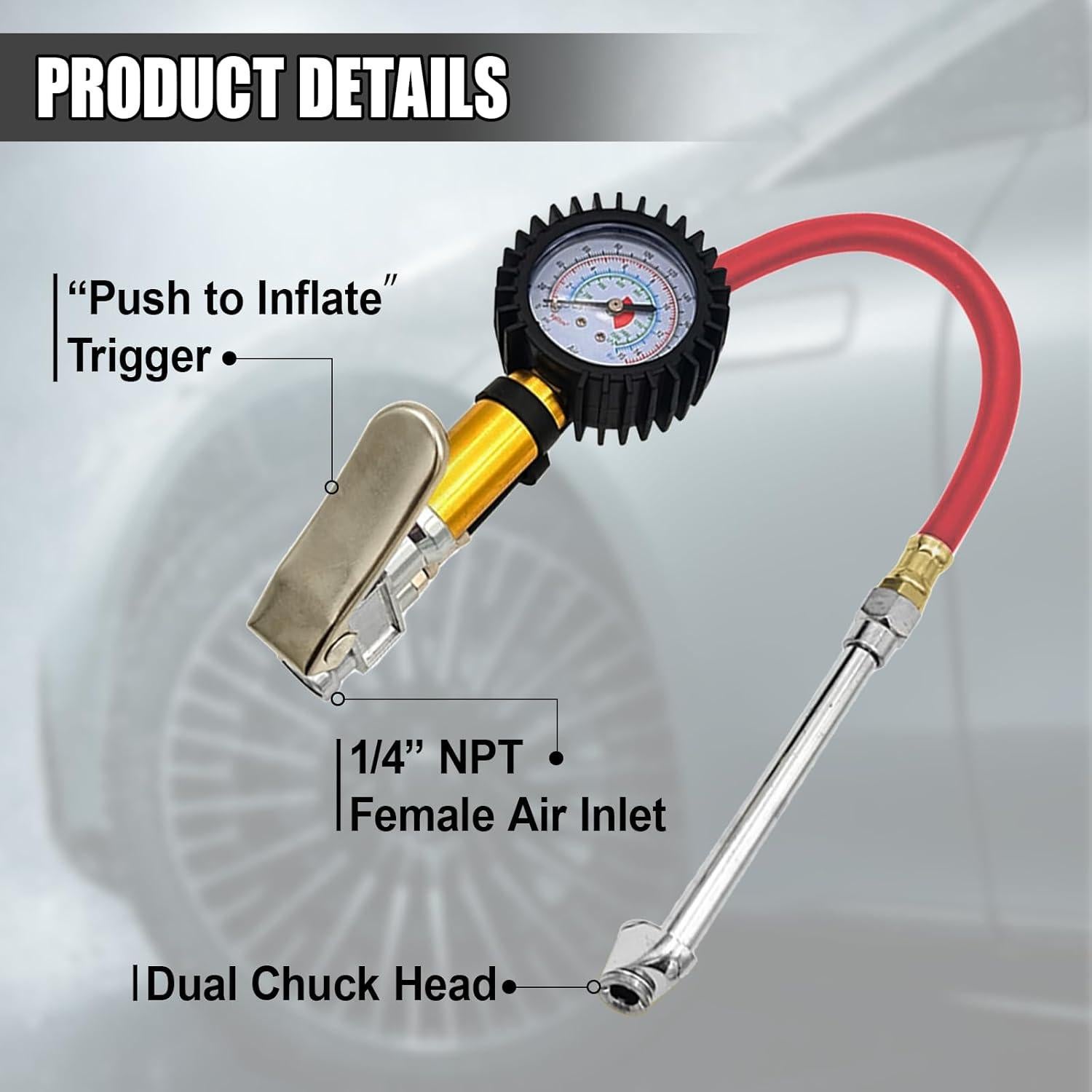 Medidor Digital de Presión de Neumáticos UHANBUT con Inflador 50cm