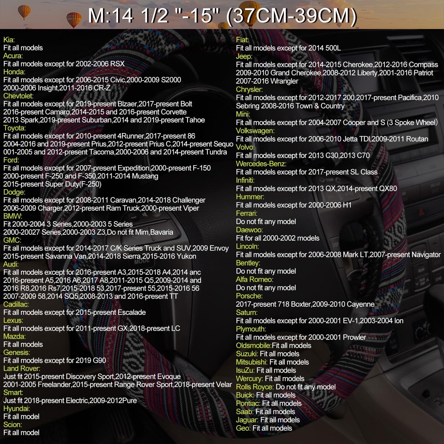 Cubierta de Volante CAR PASS Boho Étnica Universal 36.8-38.1 cm