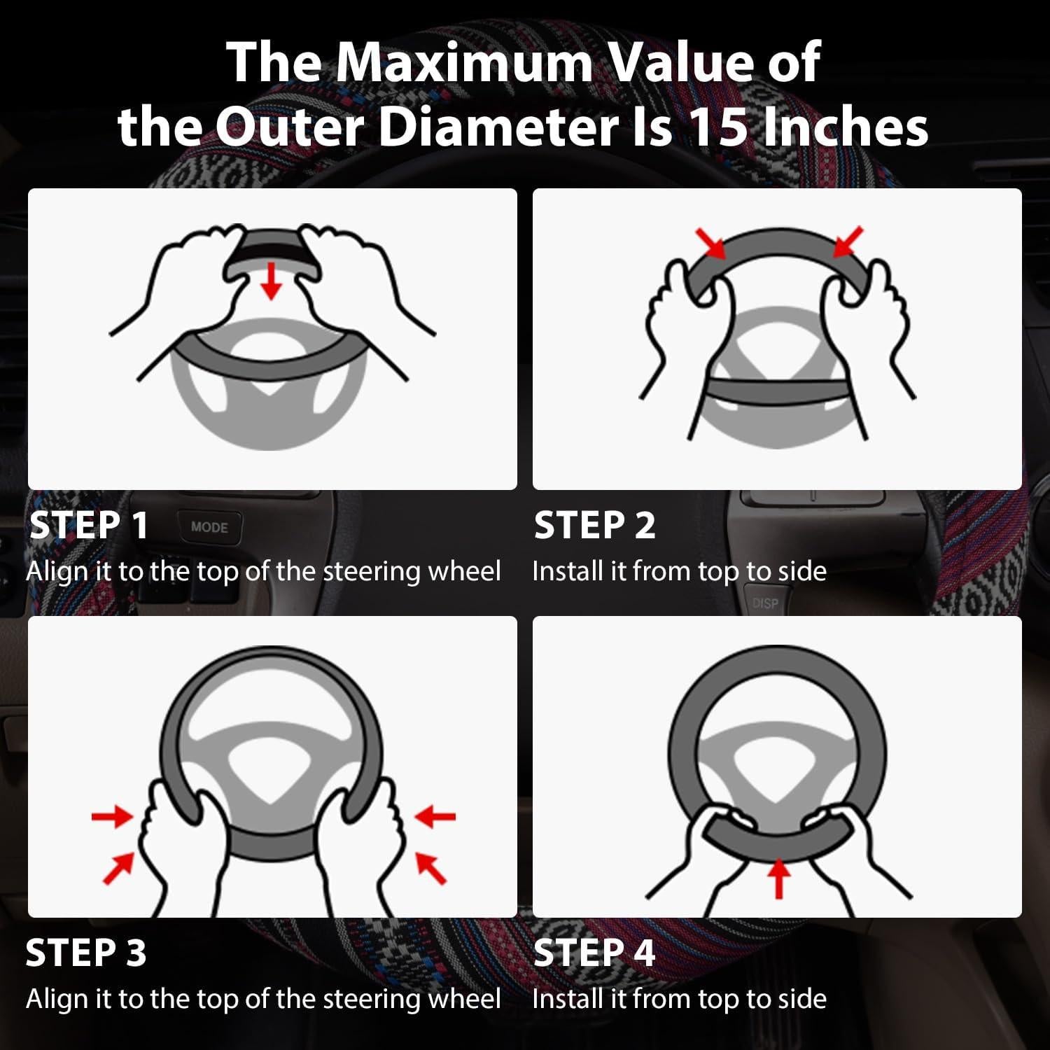 Cubierta de Volante CAR PASS Boho Étnica Universal 36.8-38.1 cm