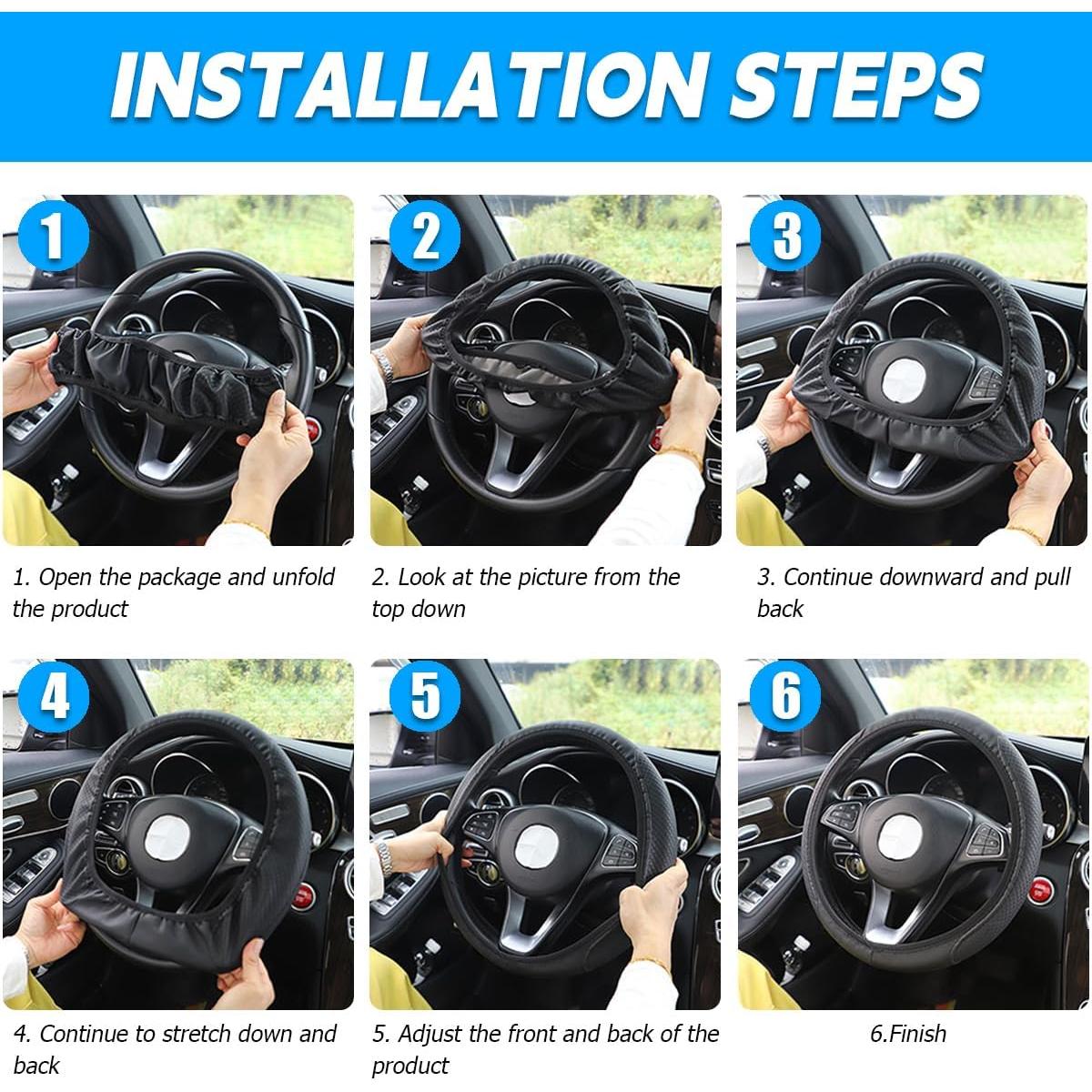 Cubierta de Volante de Coche KHGUZ Fibra de Carbono Beige 38cm