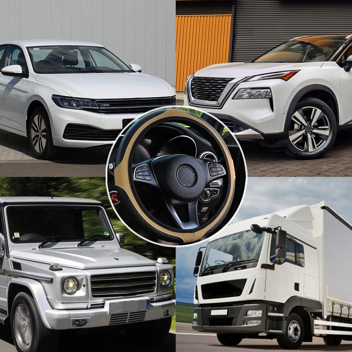 Cubierta de Volante de Coche KHGUZ Fibra de Carbono Beige 38cm