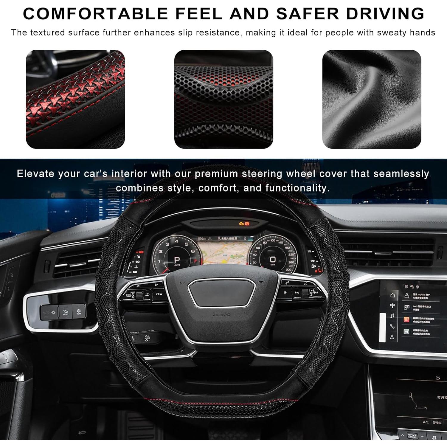 Cubierta de Volante BWBWND 38 cm Antideslizante Cuero Negro