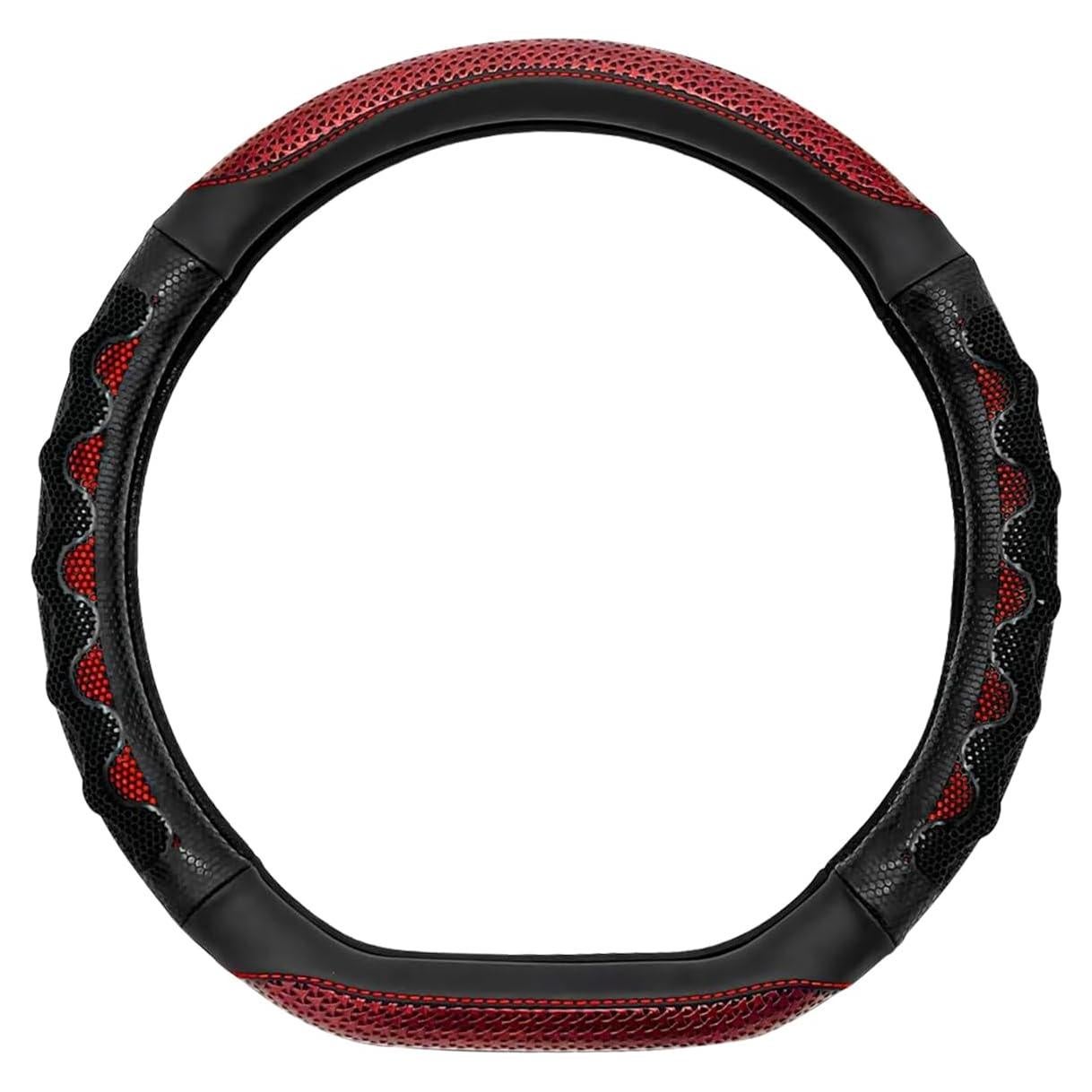 Funda de Volante de Coche HQRNYP 15" Cuero Antideslizante Rojo