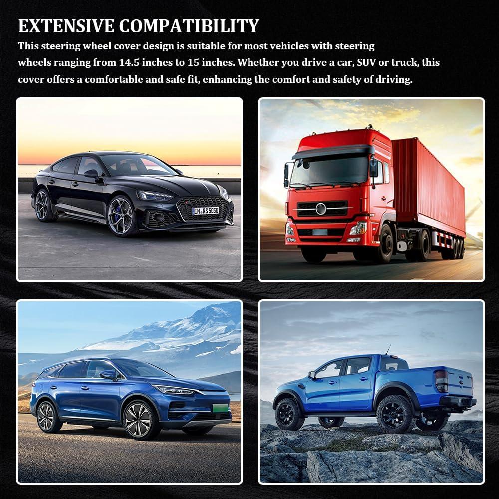 Funda de Volante de Coche HQRNYP 15" Cuero Antideslizante Rojo