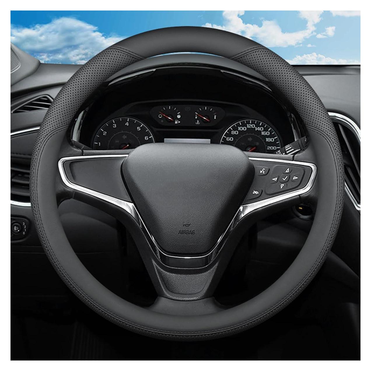 Cubierta de Volante SZYUCHEN para Chevy 14.5-15" Cuero Negro